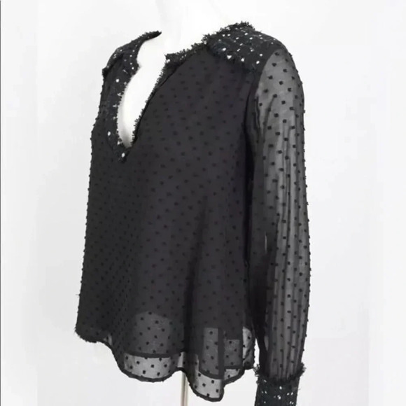 Zara Women's Shirt Blouse Contrasting Dotted Mesh M Black Frayed 2157/23… - Picture 6 of 7
